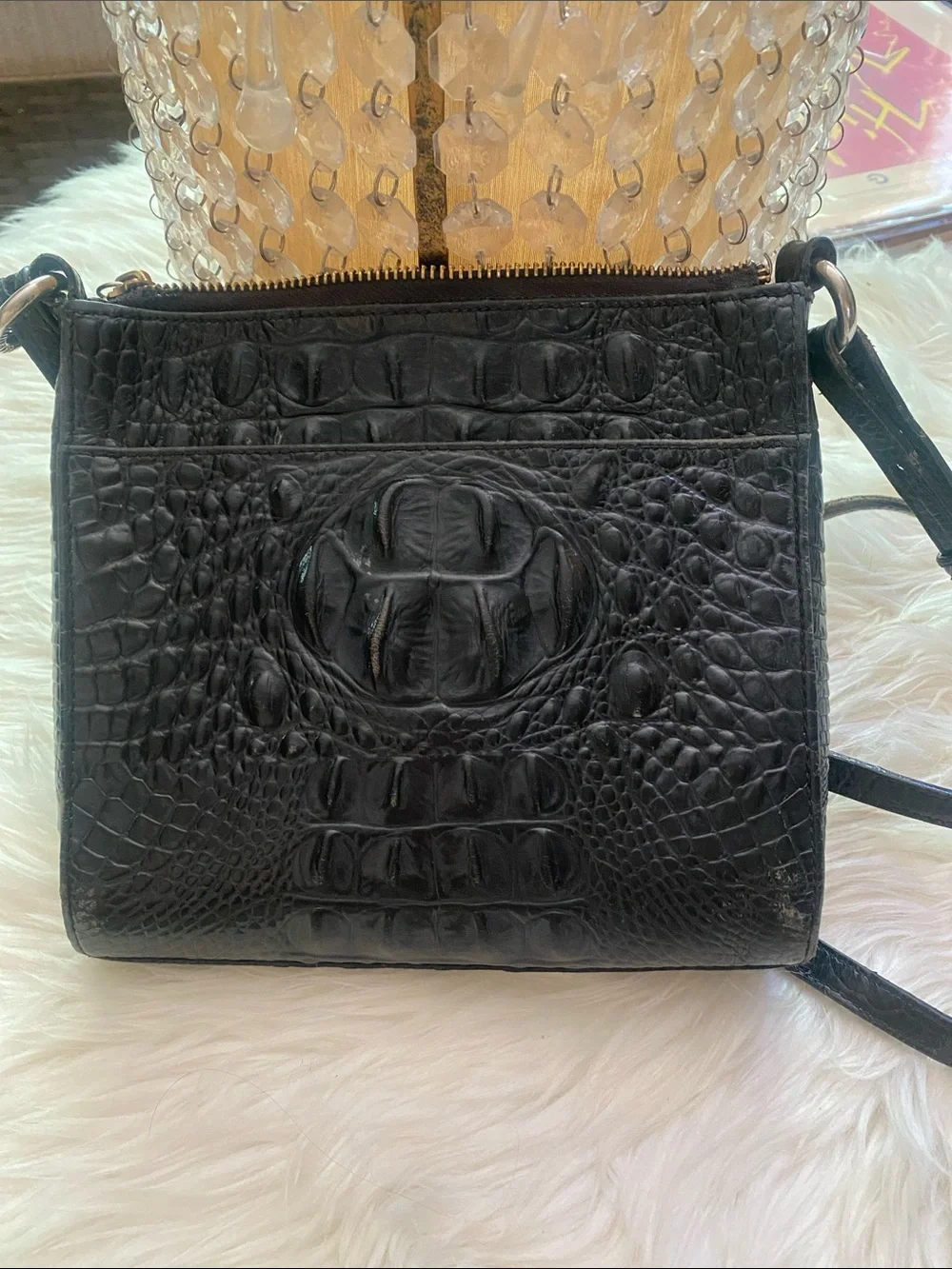 Brahmin - vintage Black Croc-Embossed Leather Crossbody with Tassel